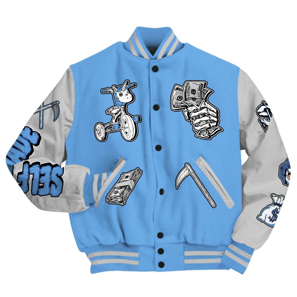 Varsity Jacket To Match University Blue 6s - Self Make Skeleton All Over Print
