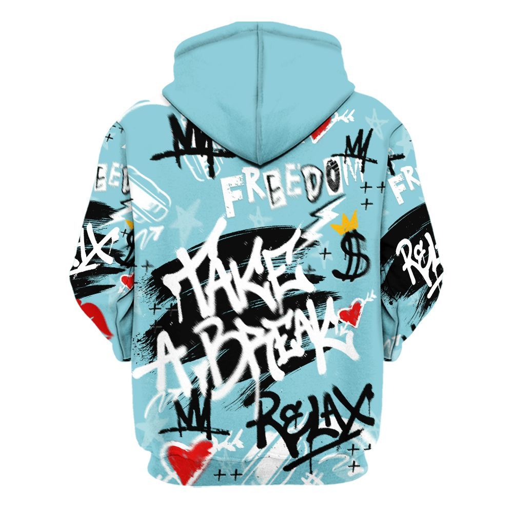 Hoodie To Match Low Legend Blue 11s - Take Break Freedom Graffiti Streetwear All Over Print
