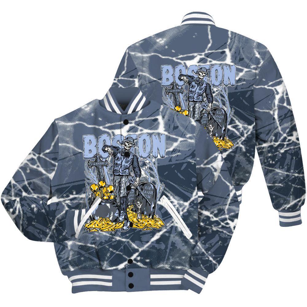 Varsity Jacket To Match Low Diffused Blue 11s Shirt - Goldrush Skeleton Profound All Over Print