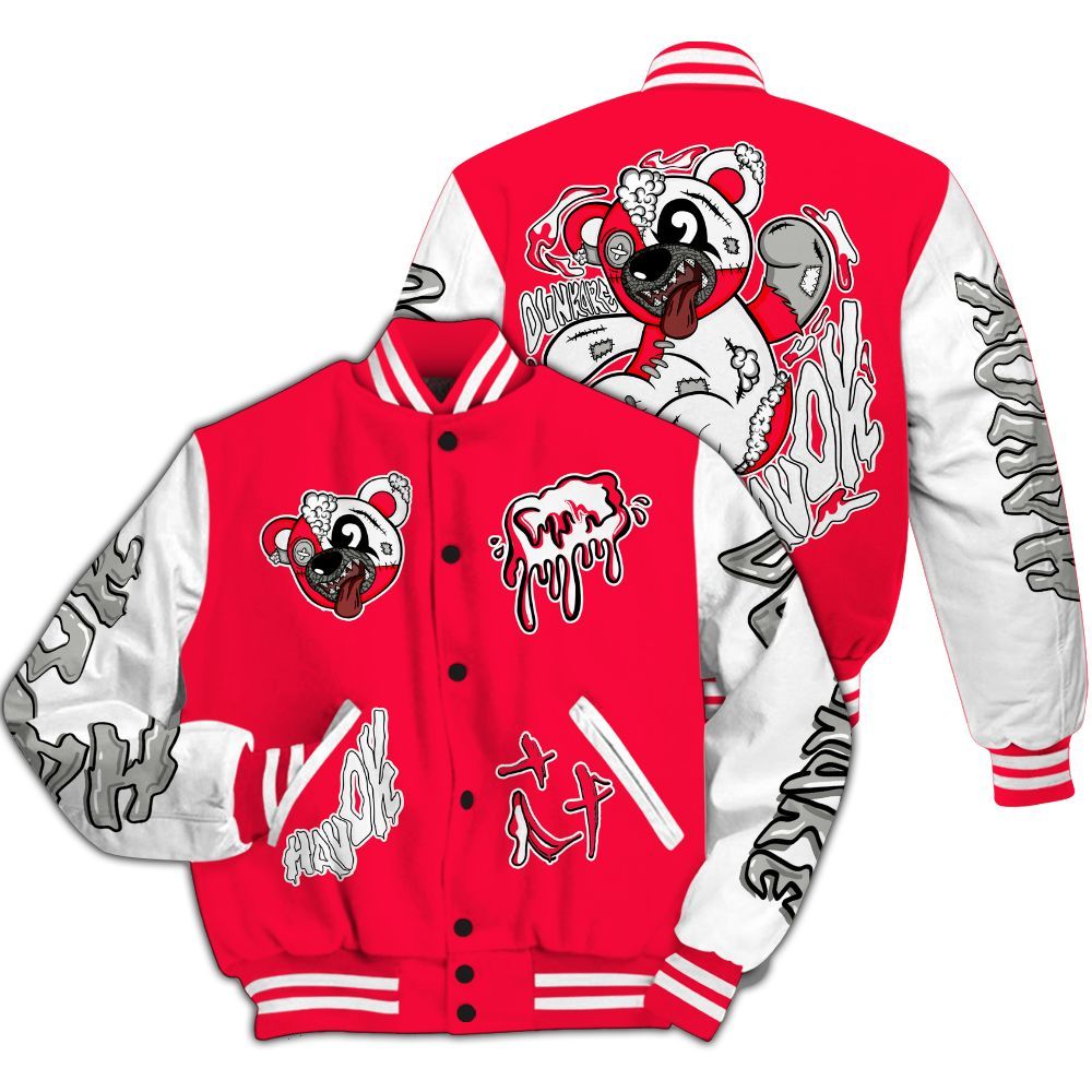 Varsity Jacket To Match Retro Fire Red 3s - Havok Bear All Over Print