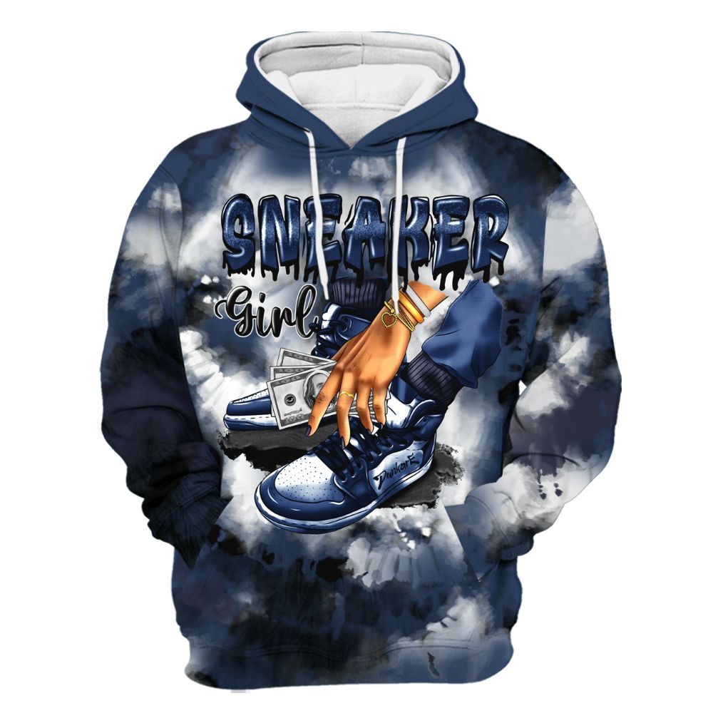 Hoodie To Match Low 85 Metallic Blue 1s - SNEAKER Girl Money Drip Tie Dye All Over Print
