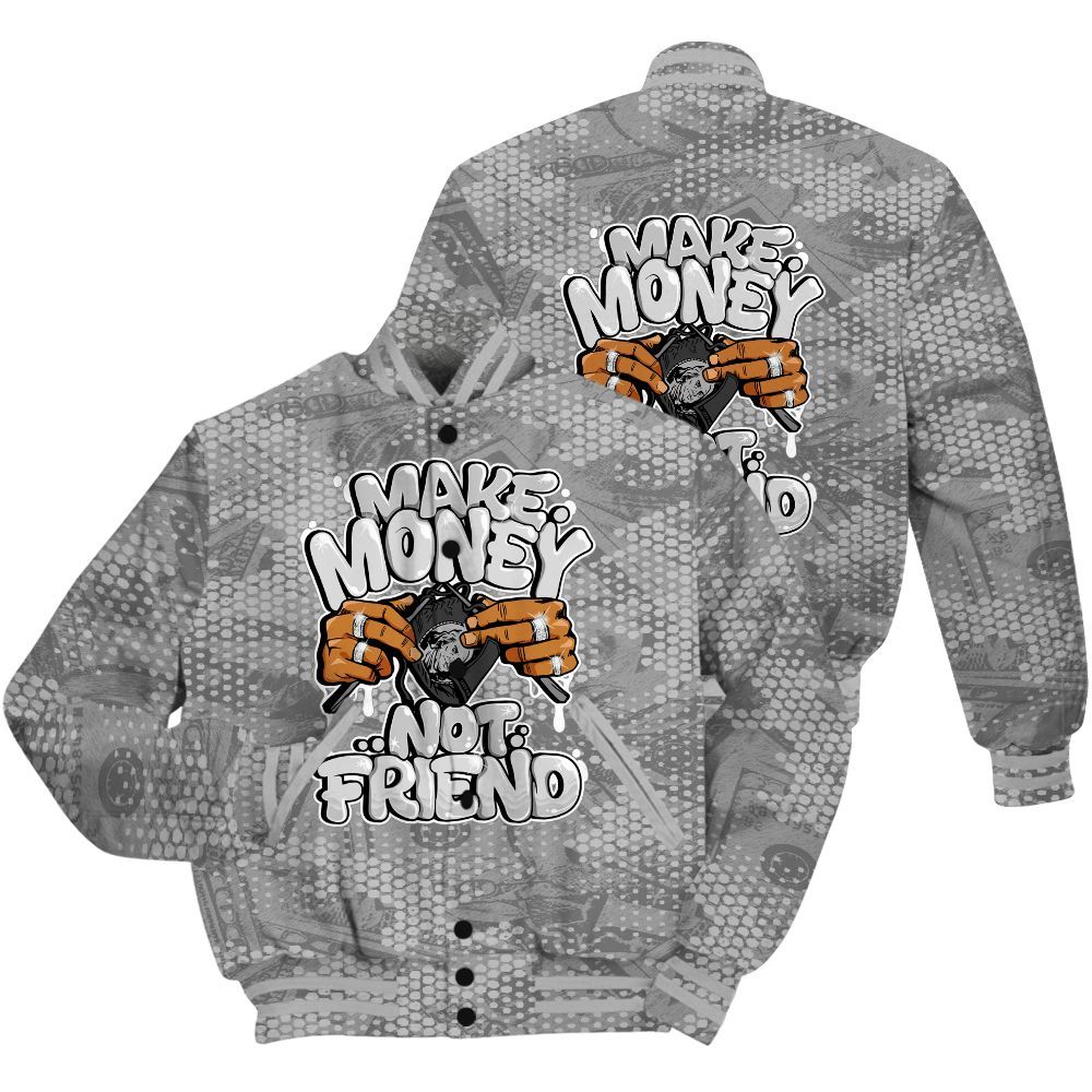 Varsity Jacket To Match Black Wolf Grey 12s Shirt - Make Moneys Not Friend Graphic Banknotes All Over Print