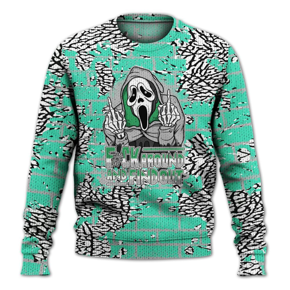 Knitted Sweater To Match Black Green Glow 3s - F#CK And Find Out Graphic Halloween