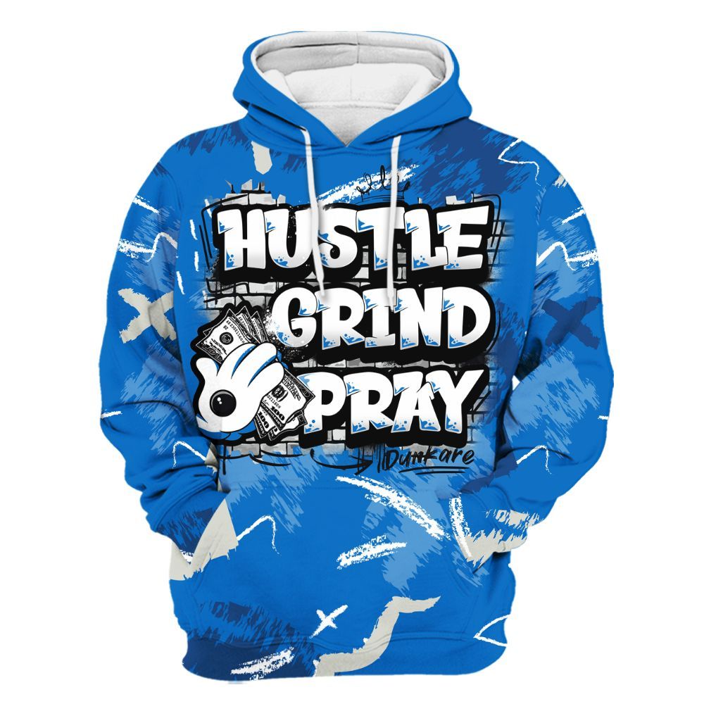 Hoodie To Match Blueberry 12s - Hustle Grind Pray Retro All Over Print