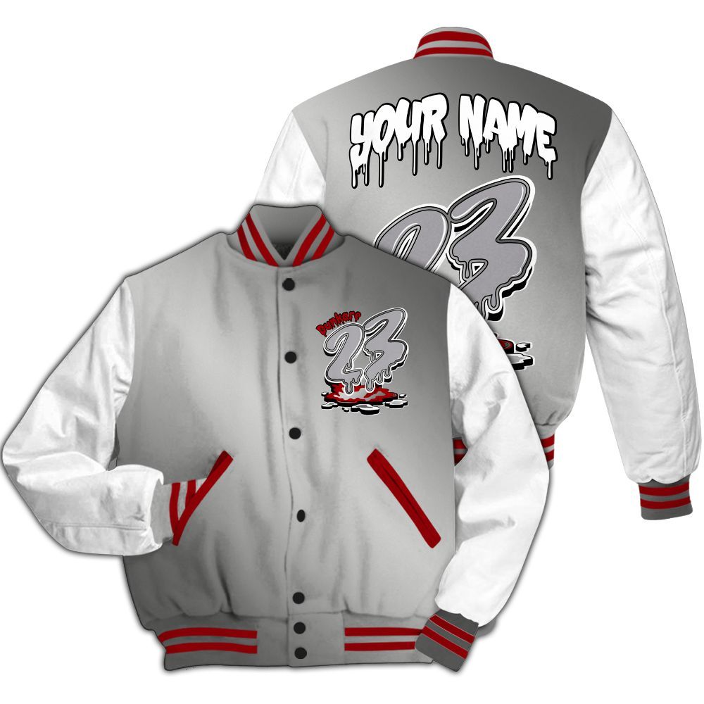 Varsity Jacket To Match Metallic Silver 14s - Custom Name 23 Drip All Over Print