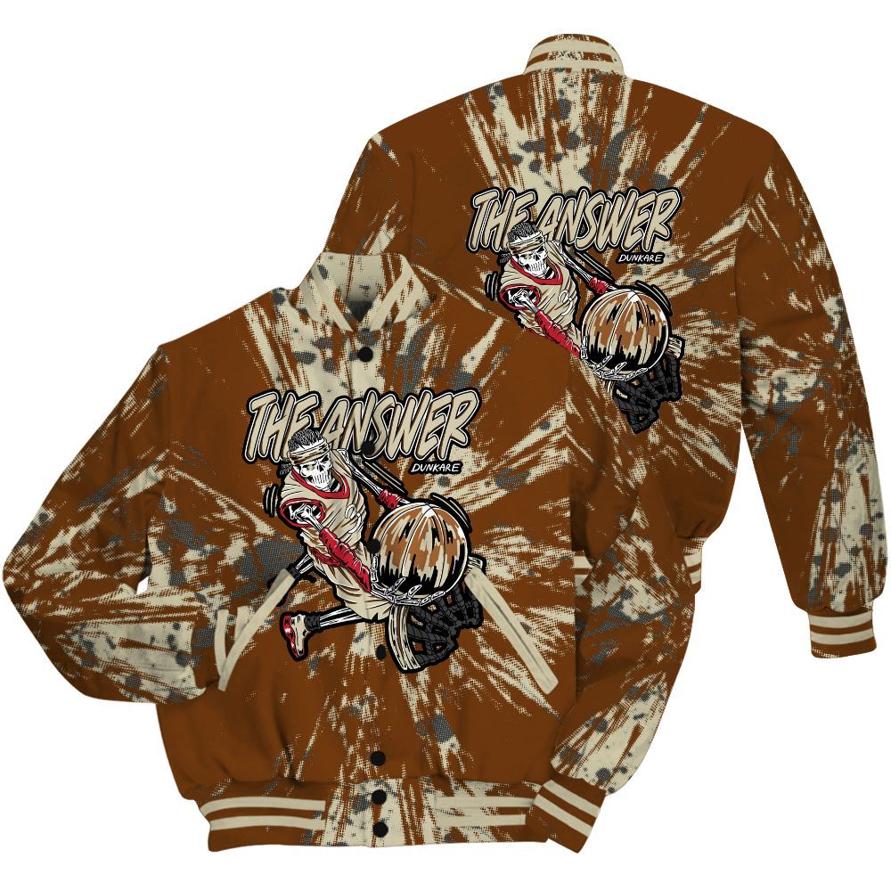 Varsity Jacket To Match Archaeo Brown 5s Shirt - The Answer Skeleton Luxury All Over Print