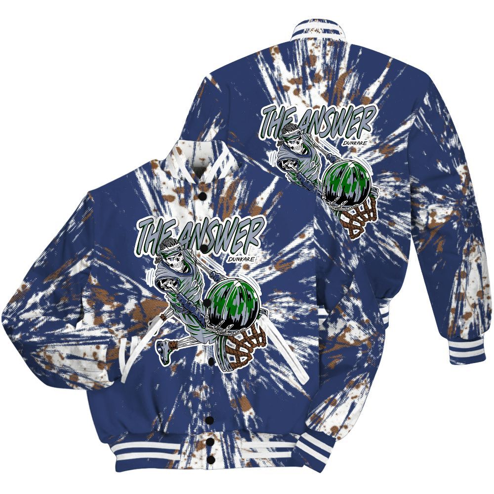 Varsity Jacket To Match Midnight Navy 13s Shirt - The Answer Skeleton Luxury All Over Print