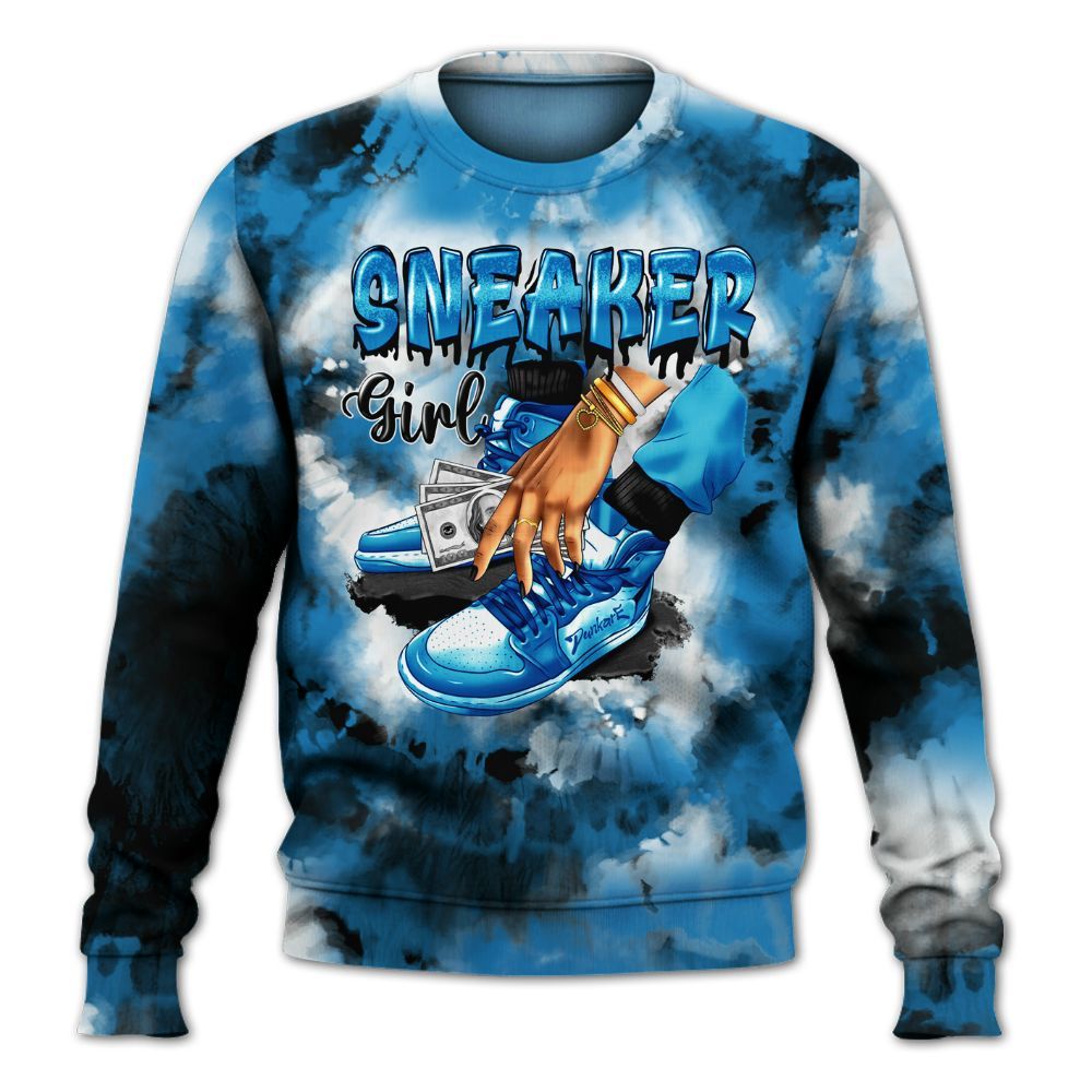 Sweatshirt To Match Retro University Blue 9s - SNEAKER Girl Money Drip Tie Dye All Over Print