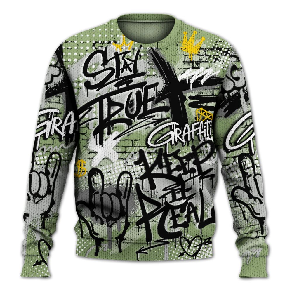Knitted Sweater To Match Oil Green 4s - True It Real Graffiti Streetwear