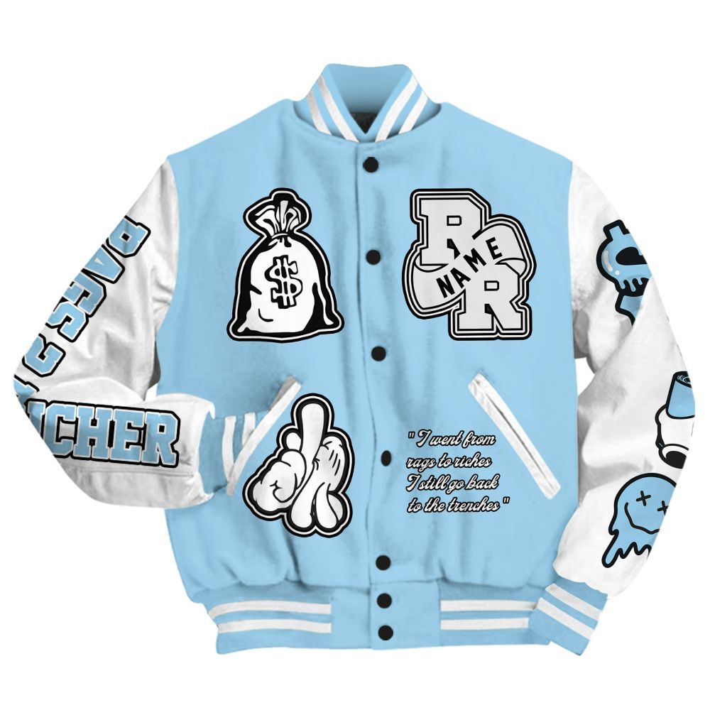 Varsity Jacket To Match Legend Blue 11s - Rag 2 Rich Graphic Custom Name All Over Print