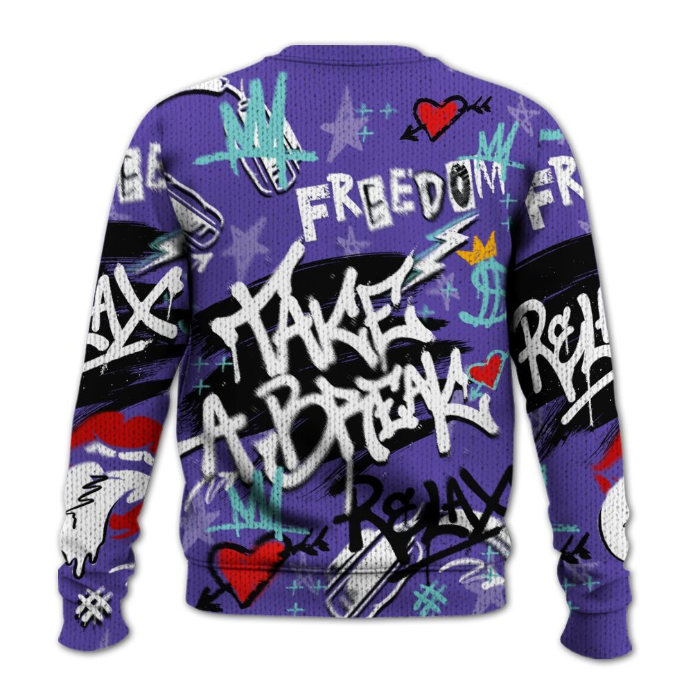 Knitted Sweater To Match Low Hornets 1s - Take Break Freedom Graffiti Streetwear
