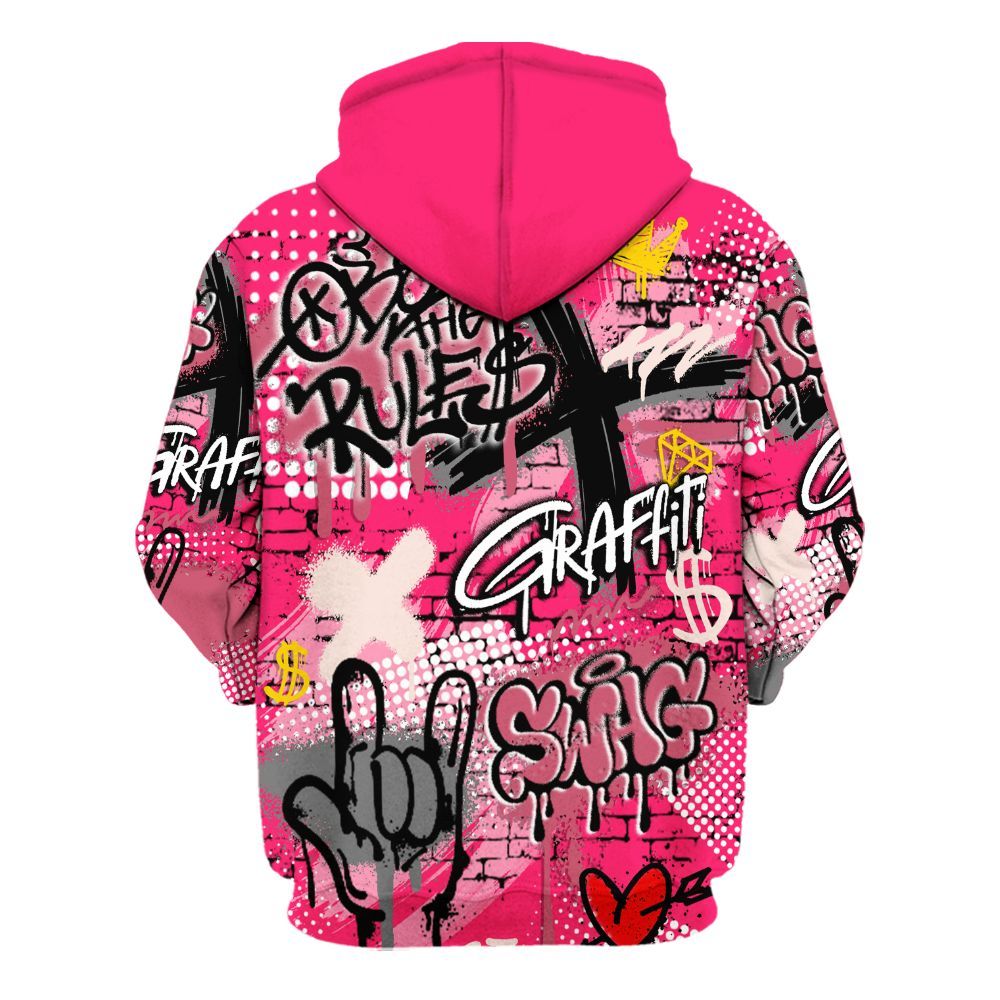 Hoodie To Match A'One Hyper Pink Shirt, True It Real Graffiti Streetwear All Over Print
