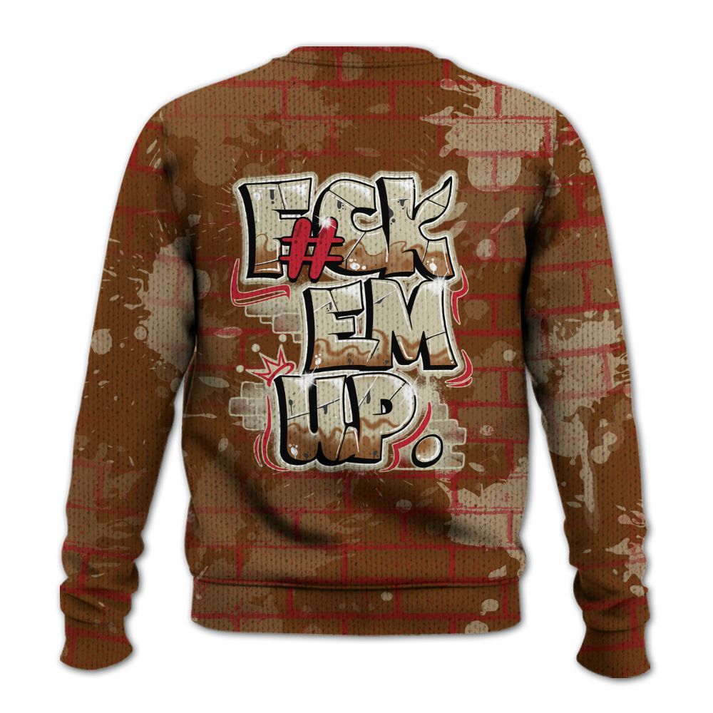 Knitted Sweater To Match Archaeo Brown 5s - F#ck Em Graphic Brick Art