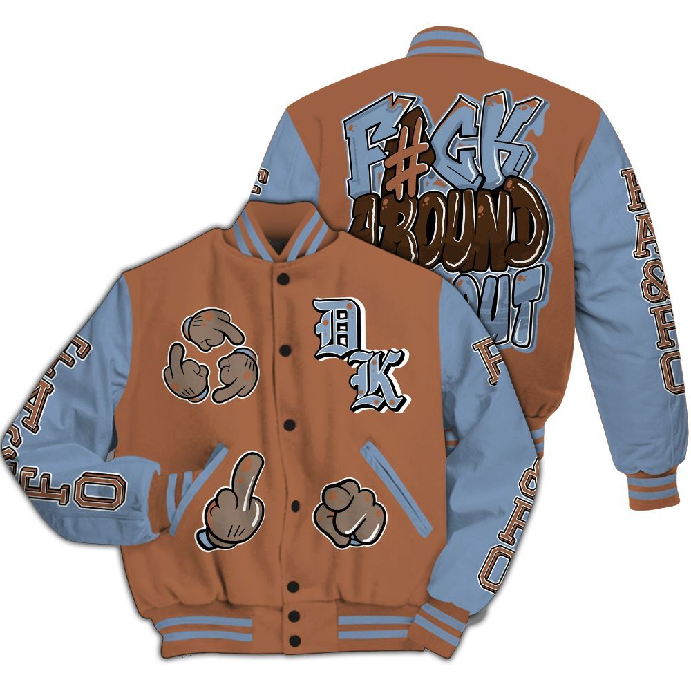 Varsity Jacket To Match Air Foamposite Metallic Copper - F Around Find Out Graphic All Over Print