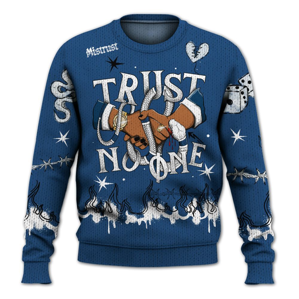 Knitted Sweater To Match High OG Midnight Navy 1s - Trust No One Snake-Bite Doodle Crayon