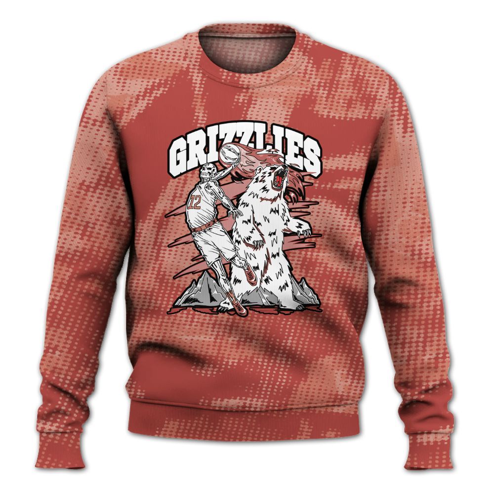 Sweatshirt To Match Dune Red 13s - Grizzly Bear Skeleton Brown Sugar All Over Print