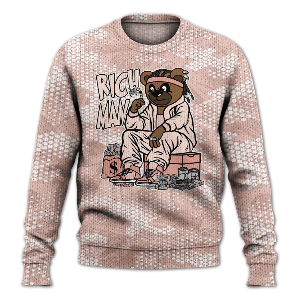 Knitted Sweater To Match Low Legend Pink 11s - Rich Man Bear Banknotes Art