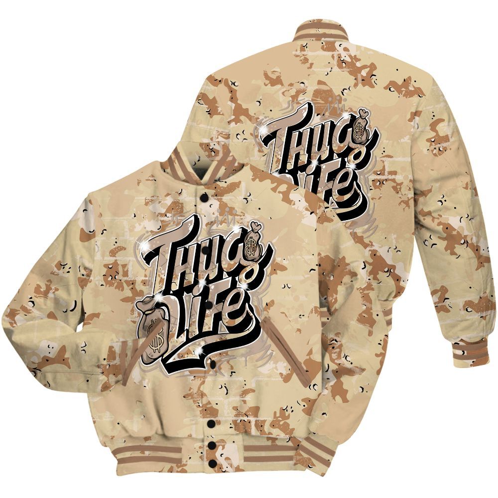 Varsity Jacket To Match Desert Camo 3s Shirt - Free Thug Living Graphic Brick Art All Over Print