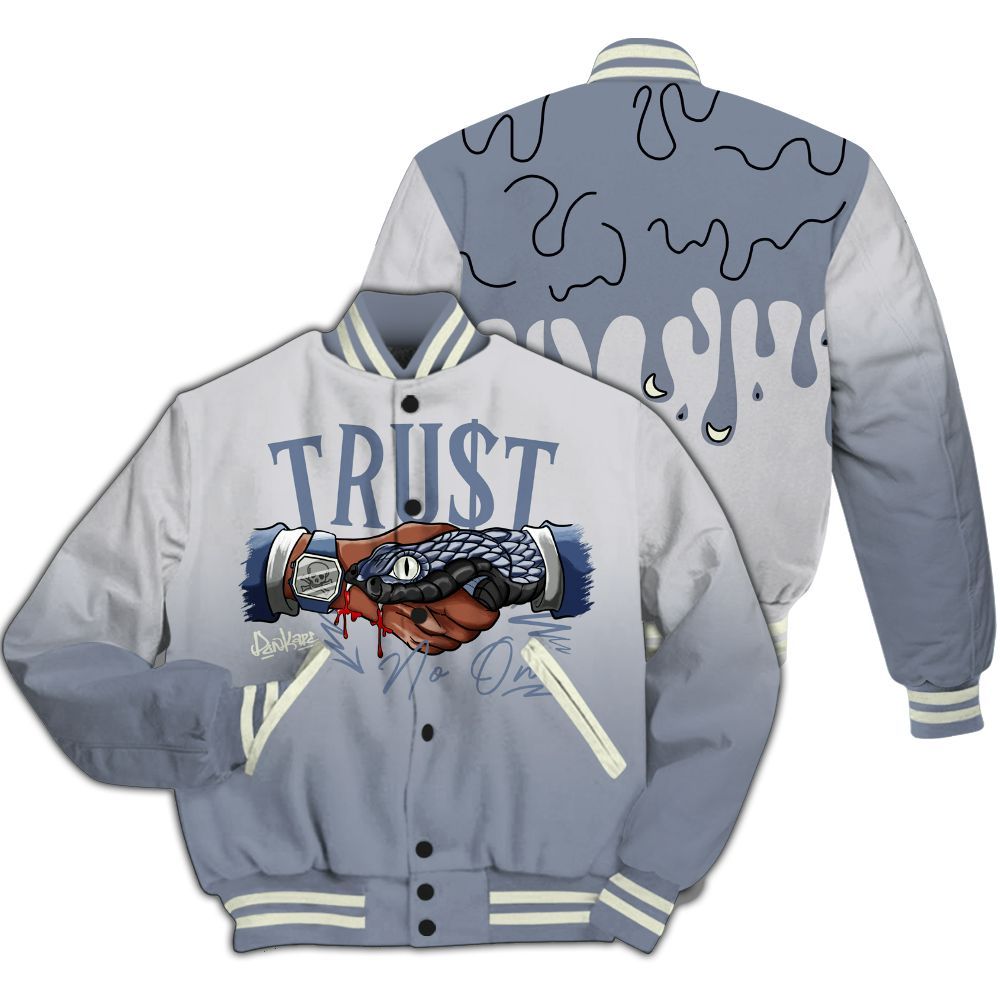 Varsity Jacket To Match Retro High OG Cool Grey 1s - Trust No One Drip All Over Print