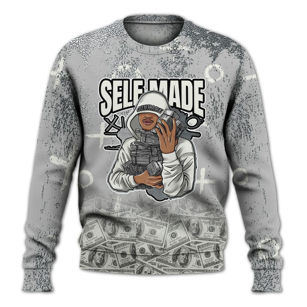 Sweatshirt To Match Cement Grey Silver 3s - Selfmade Unique Grunge All Over Print