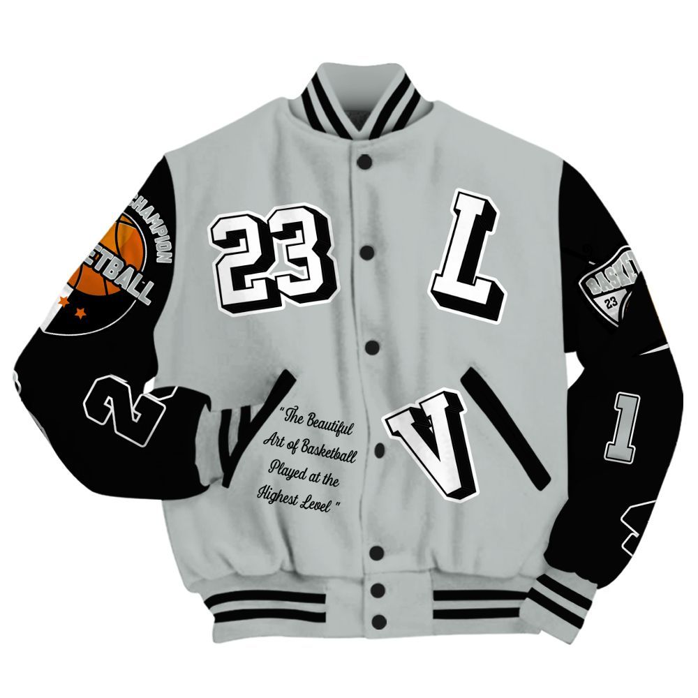 Varsity Jacket To Match Black Wolf Grey 12s - The GOAT Got Em Retro Graphic All Over Print