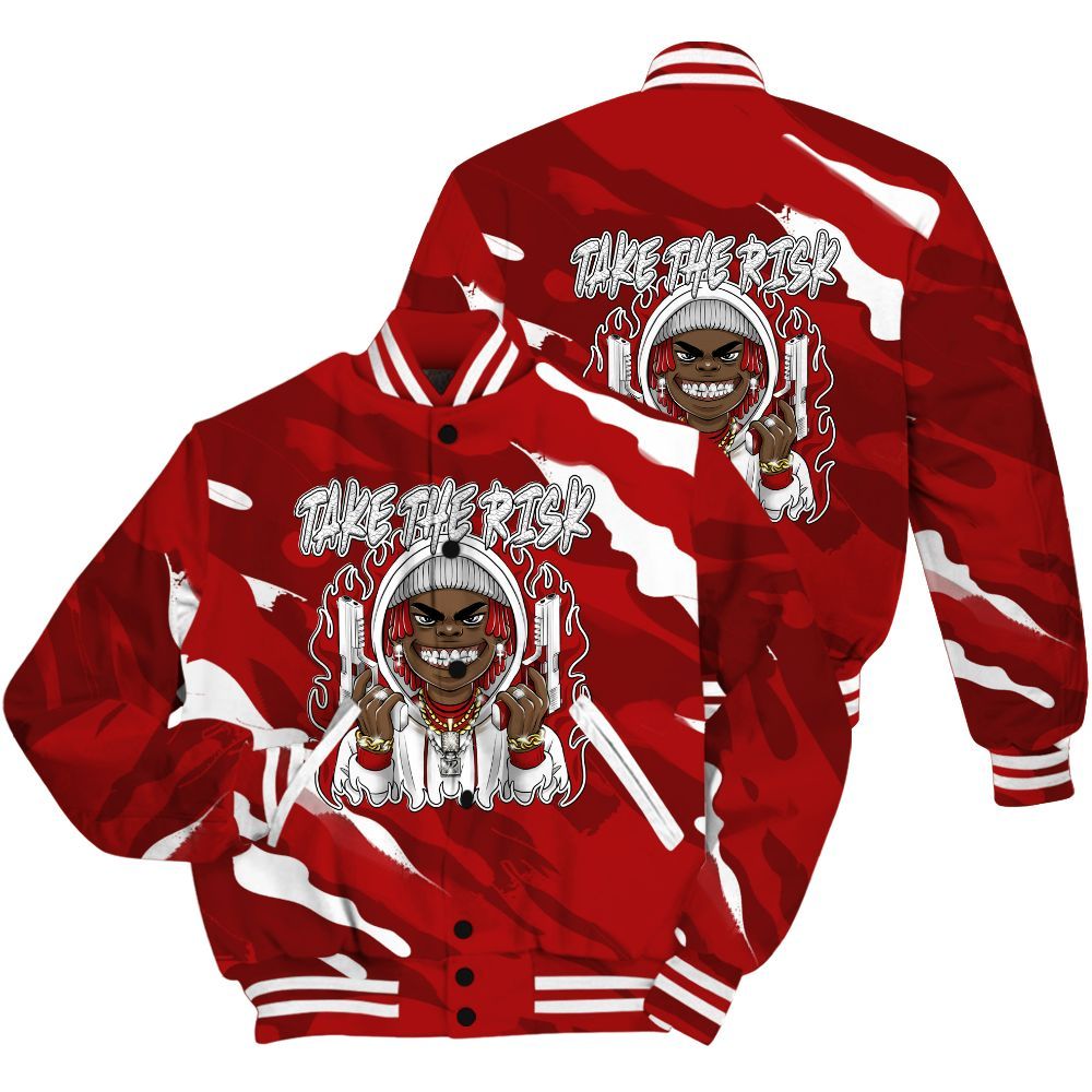 Varsity Jacket To Match Red Taxi 12s Shirt - Take The Risk Colored All Over Print