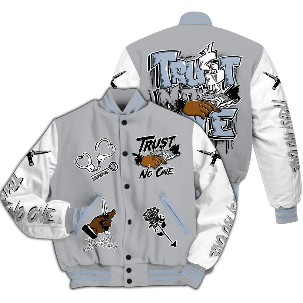 Varsity Jacket To Match Low OG Wolf Grey 1s - Trust No One Dripping All Over Print