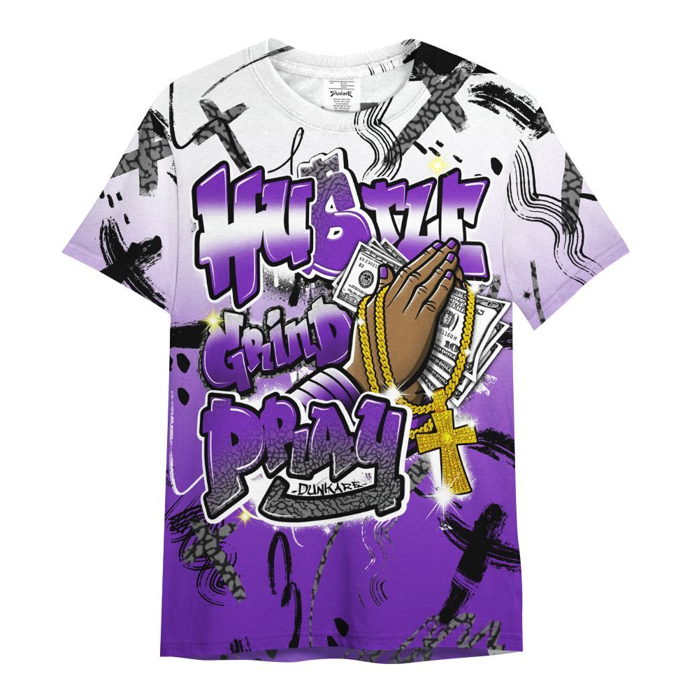 Shirt To Match Retro Dark Iris 3s - Money Hustle Grind Pray All Over Print