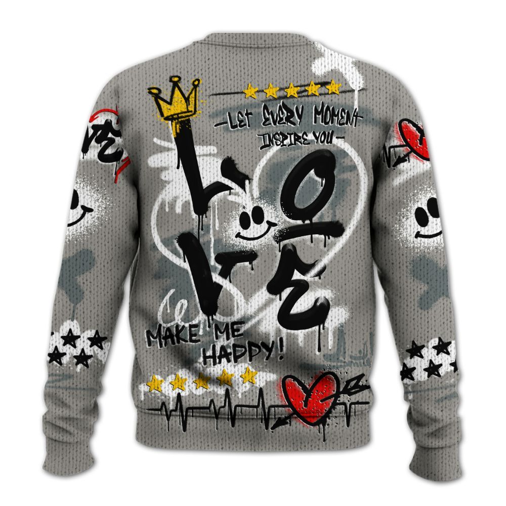 Knitted Sweater To Match Cool Grey 9s - Happy Love Beats Graffiti Streetwear