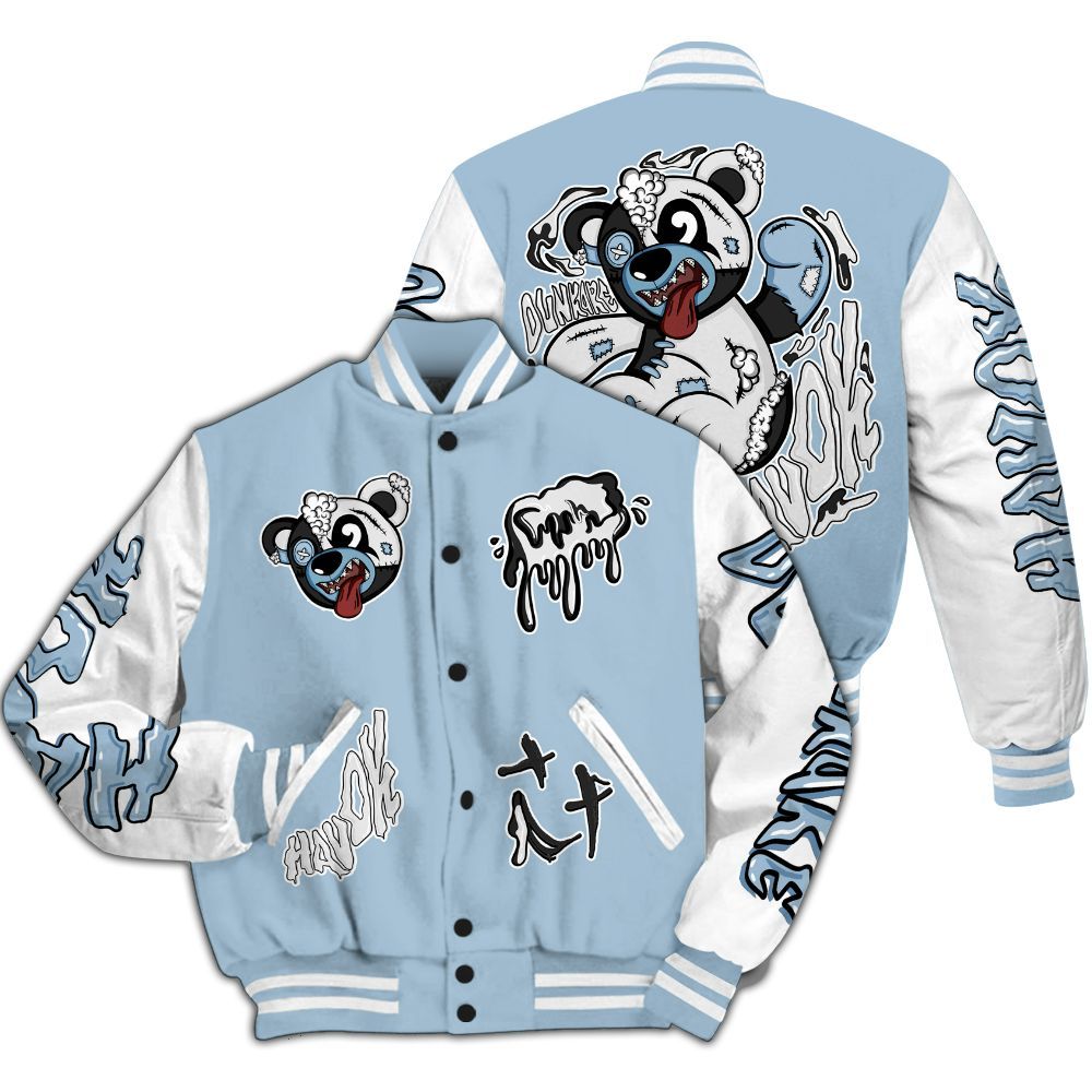 Varsity Jacket To Match Mid Ice Blue 1s - Havok Bear All Over Print