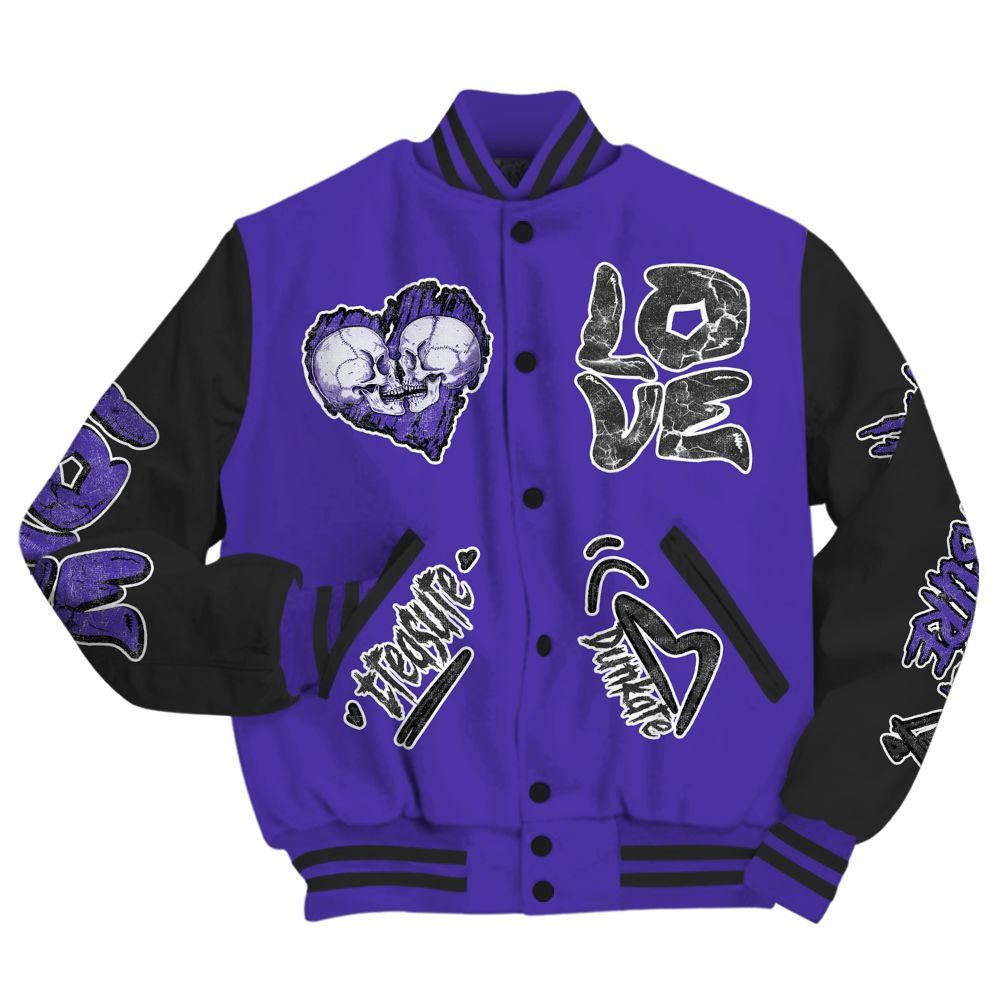 Varsity Jacket To Match Field Purple 12s - Skull Bear All Over Print