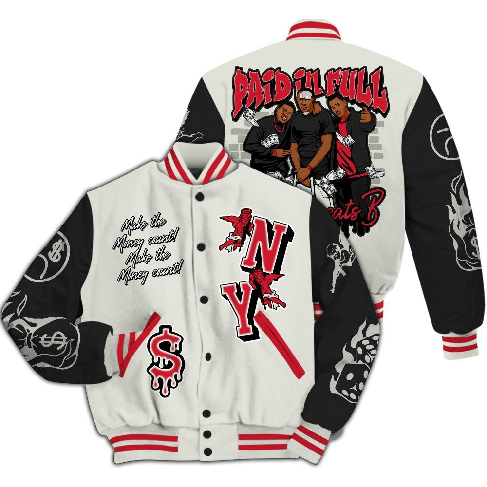 Varsity Jacket To Match Flight Club 4s - Paid In Full Money Graphic Varsity Jacket All Over Print