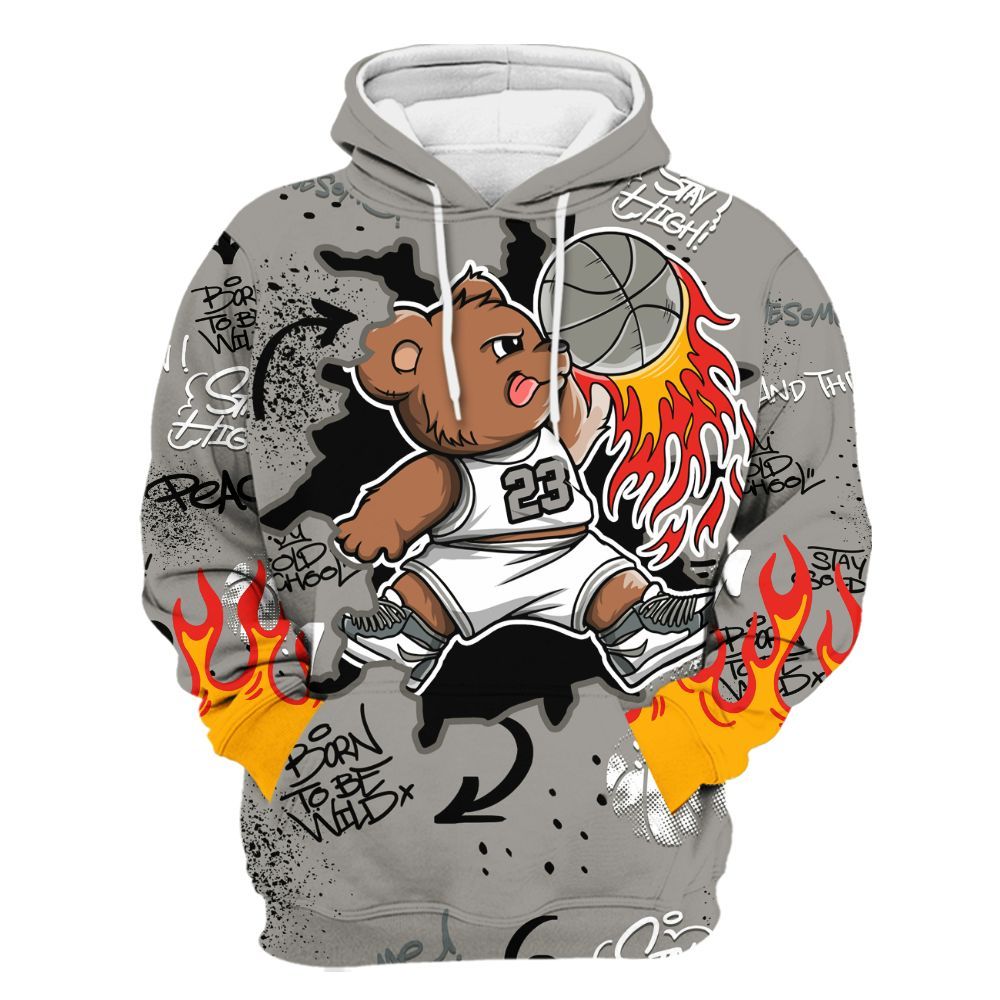 Hoodie To Match Cool Grey 9s - Number 23 Basketball Bear Custom Name All Over Print