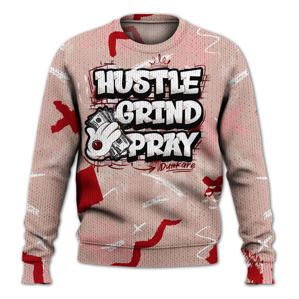 Knitted Sweater To Match Low Valentines Day 1s - Hustle Grind Pray Retro