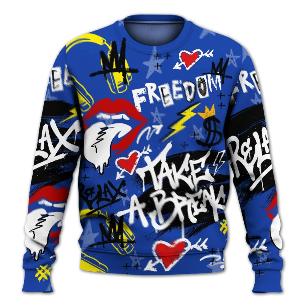 Sweatshirt To Match Laney 14s - Take Break Freedom Graffiti Streetwear All Over Print