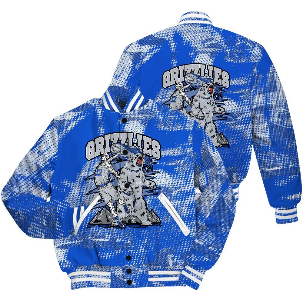 Varsity Jacket To Match Air Foamposite One Royal Shirt - Grizzly Bear Skeleton Brown Sugar All Over Print
