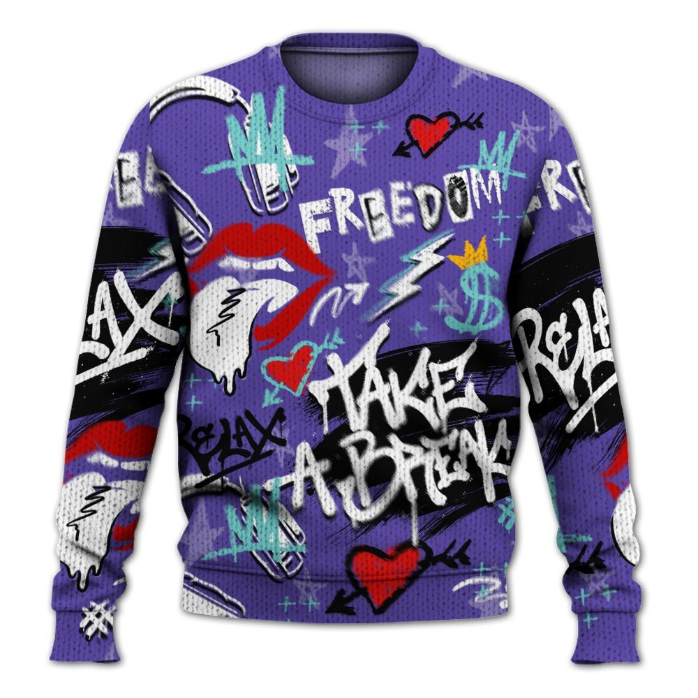 Knitted Sweater To Match Low Hornets 1s - Take Break Freedom Graffiti Streetwear