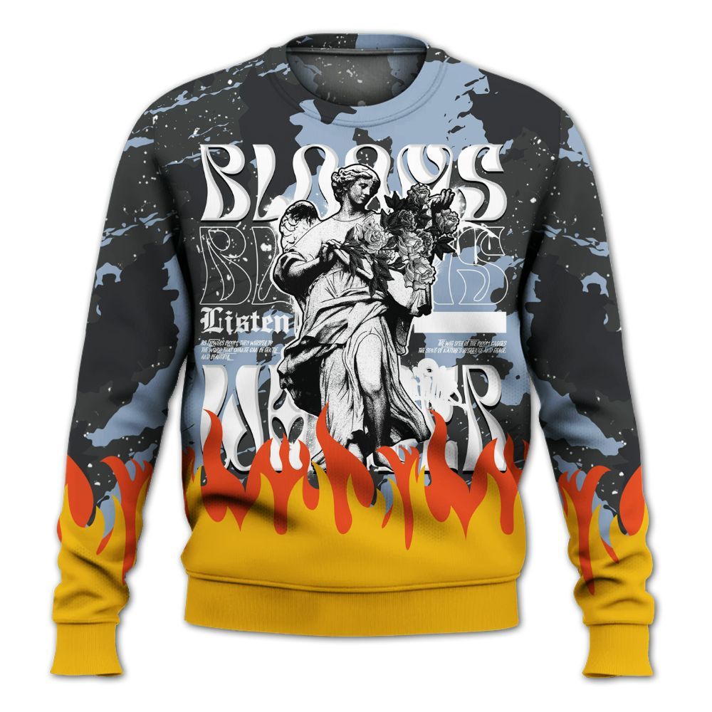 Sweatshirt To Match Reverse Black White 6s - Blooms Whisper Retro All Over Print