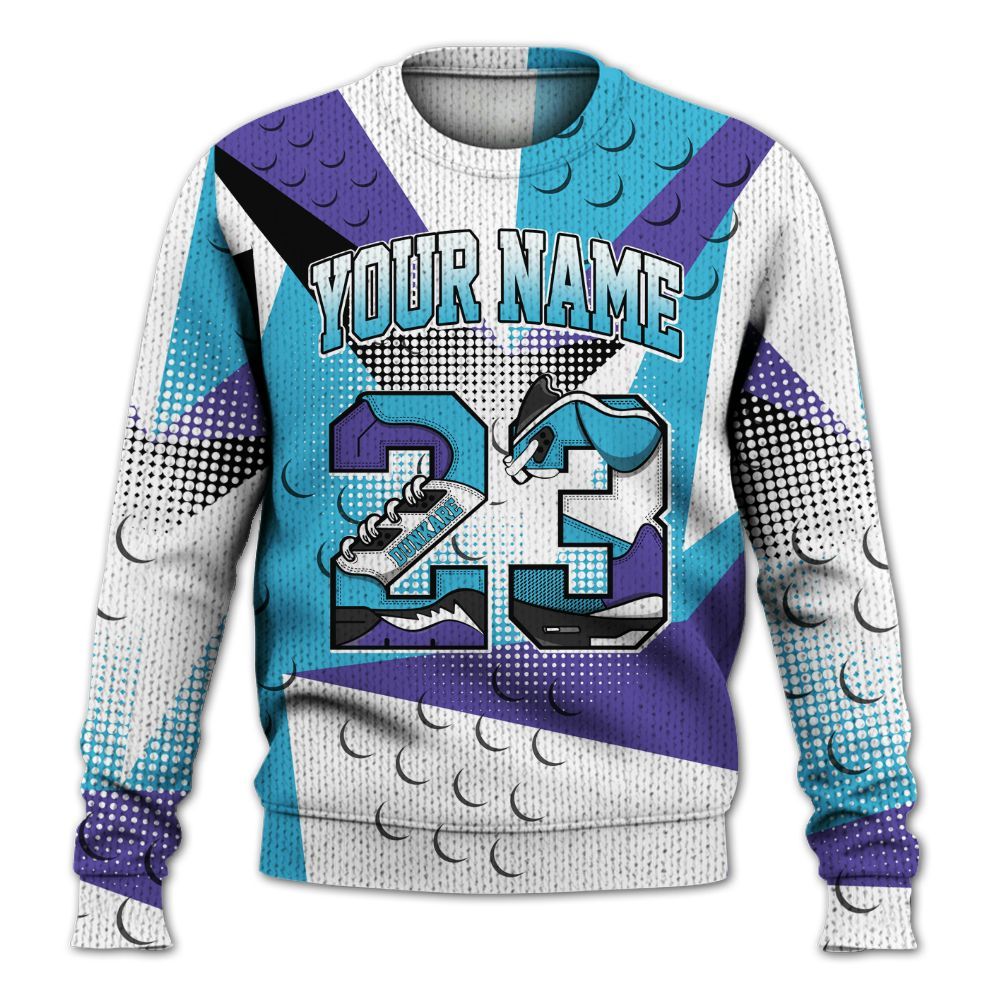 Knitted Sweater To Match Retro Aqua 6s - Poly Custom Name Number 23 5s