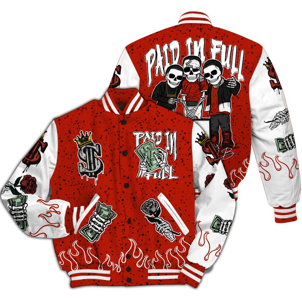 Varsity Jacket To Match Red Cement 4s - Fire Everybody Paid In All Over Print