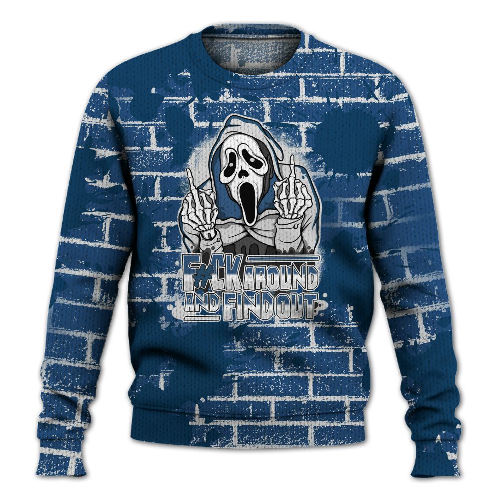 Knitted Sweater To Match High OG Midnight Navy 1s - F#CK And Find Out Graphic Halloween