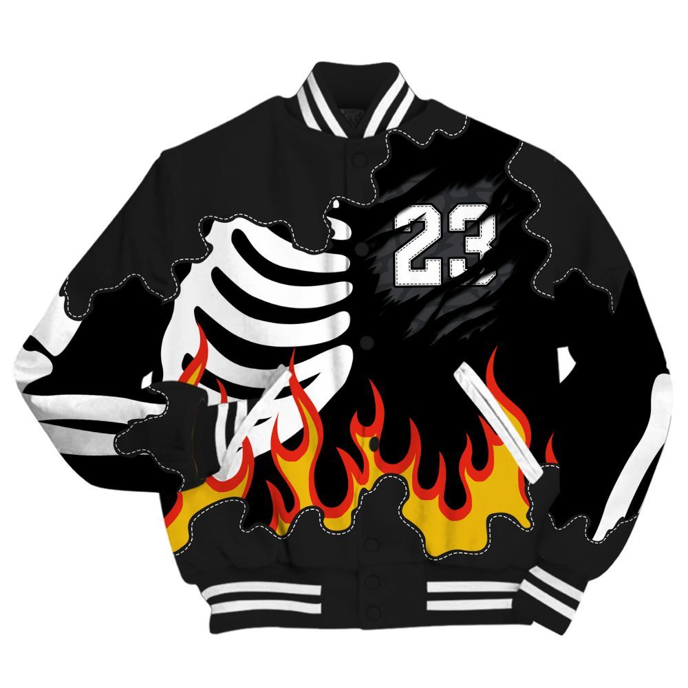 Varsity Jacket To Match Black Cat 3s - Burning Skeleton 23 G.O.A.T All Over Print