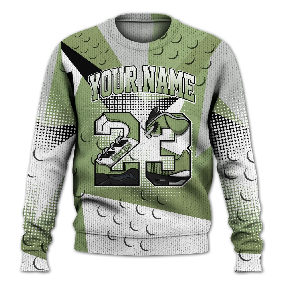Knitted Sweater To Match Oil Green 4s - Poly Custom Name Number 23 5s