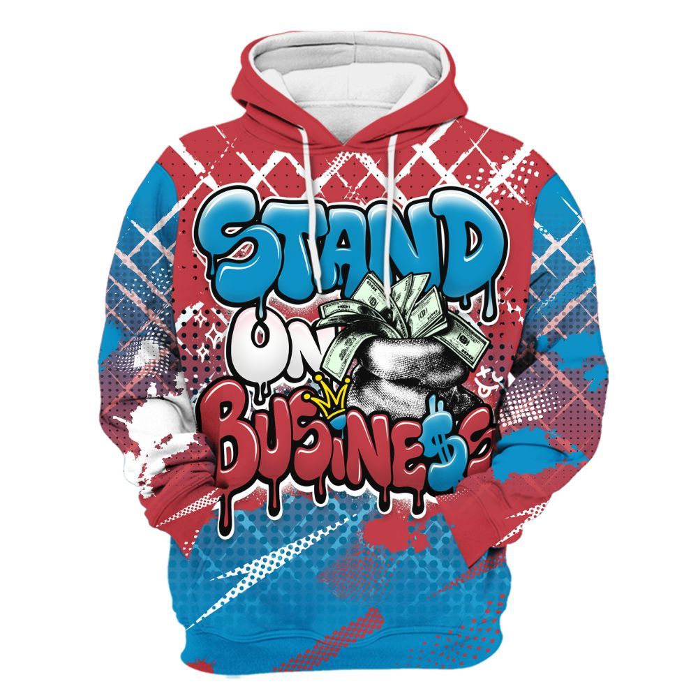 Hoodie To Match High OG University Red Dark Powder Blue 1s - Halftone Stand Business Dripping All Over Print