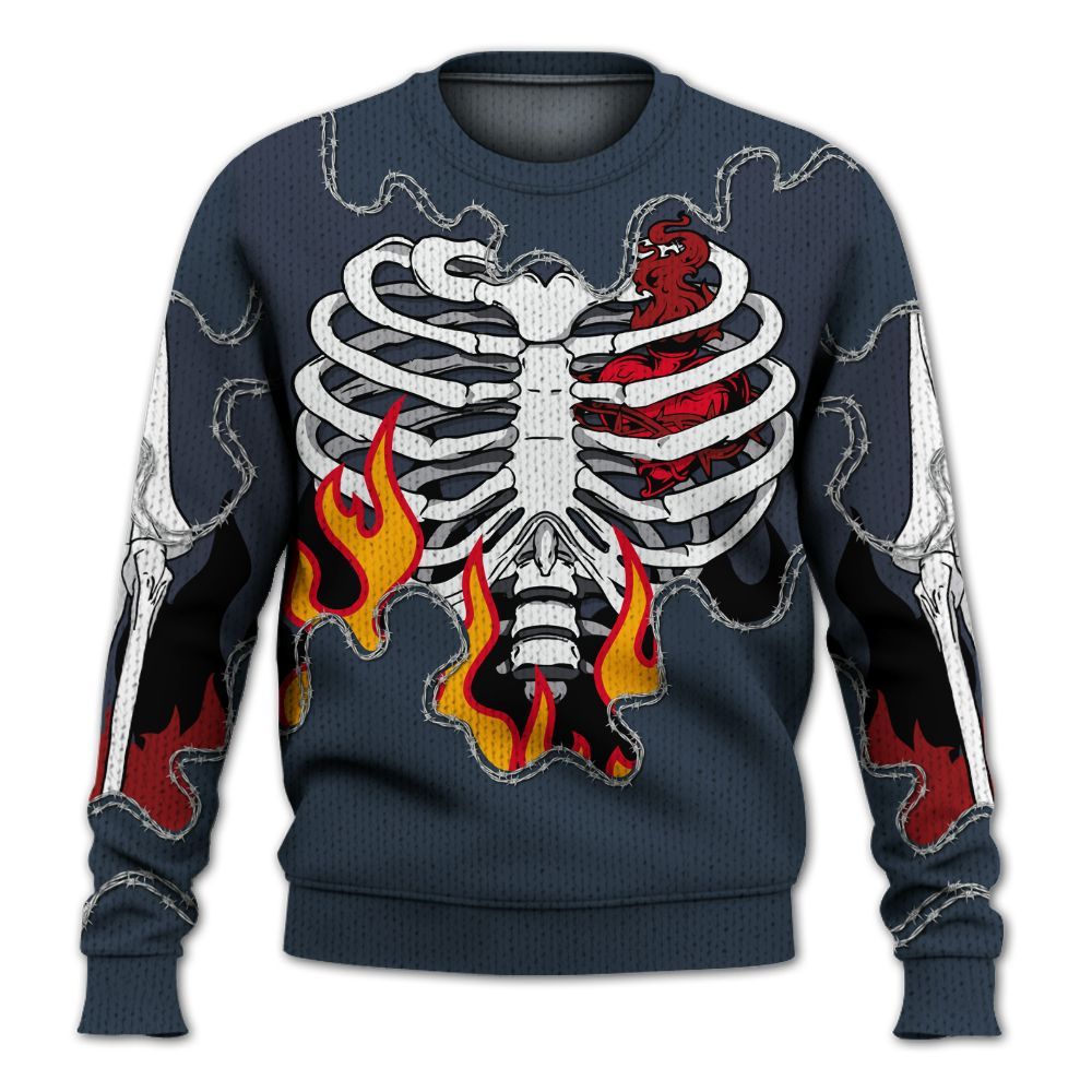 Knitted Sweater To Match Retro Olympic 6s - Skeleton Heart On Fire