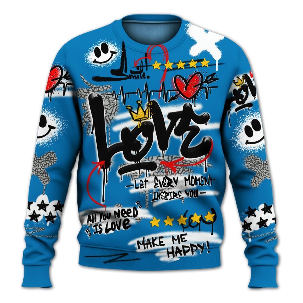 Sweatshirt To Match Wizards 3s - Happy Love Beats Graffiti Streetwear All Over Print