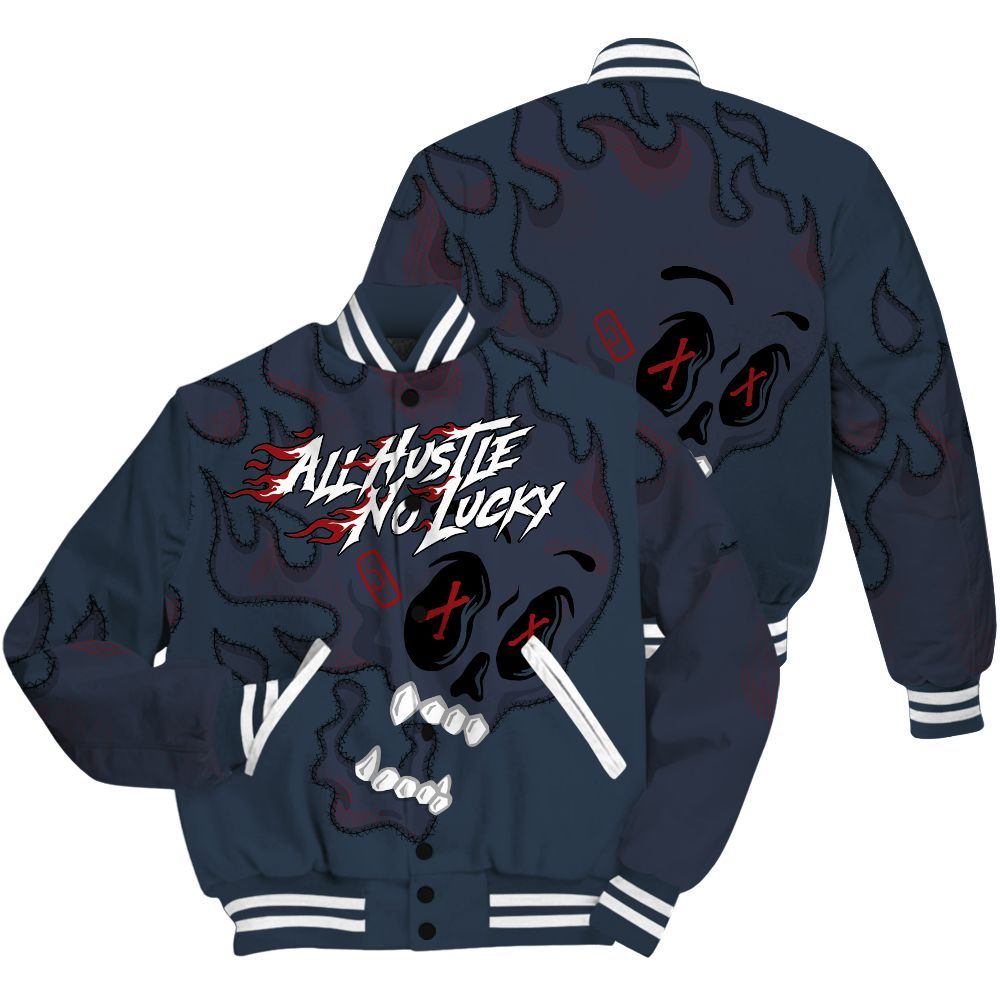 Varsity Jacket To Match Retro Olympic 6s Shirt, All Hustle No Lucky Skull All Over Print