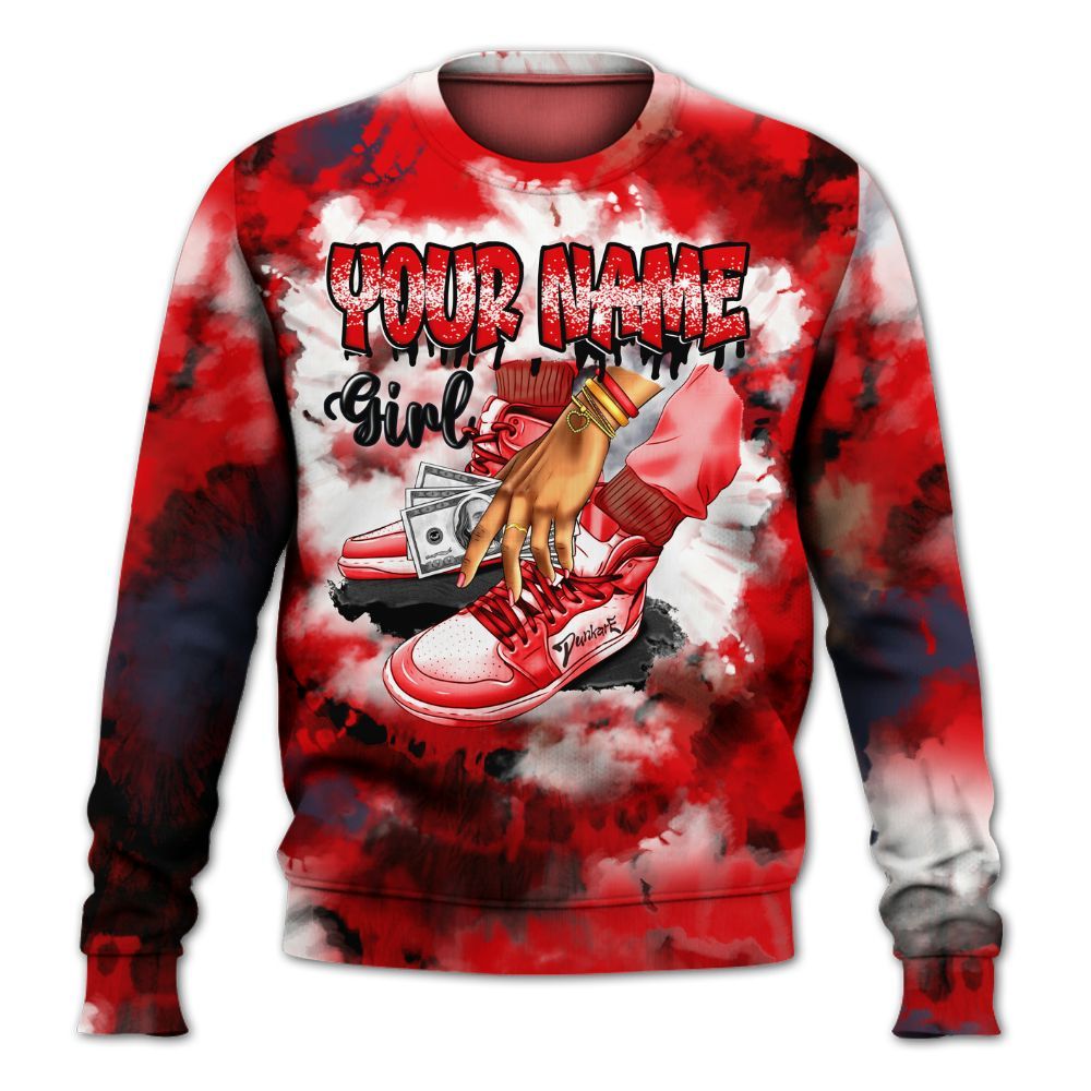 Sweatshirt To Match Low OG Howard Bison 1s - Custom Name SNEAKER Girl Money Drip Tie Dye All Over Print