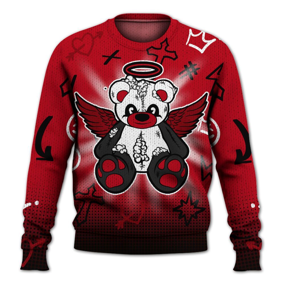 Knitted Sweater To Match Bred Velvet 11s - Gods Guides Me Bear Graphics