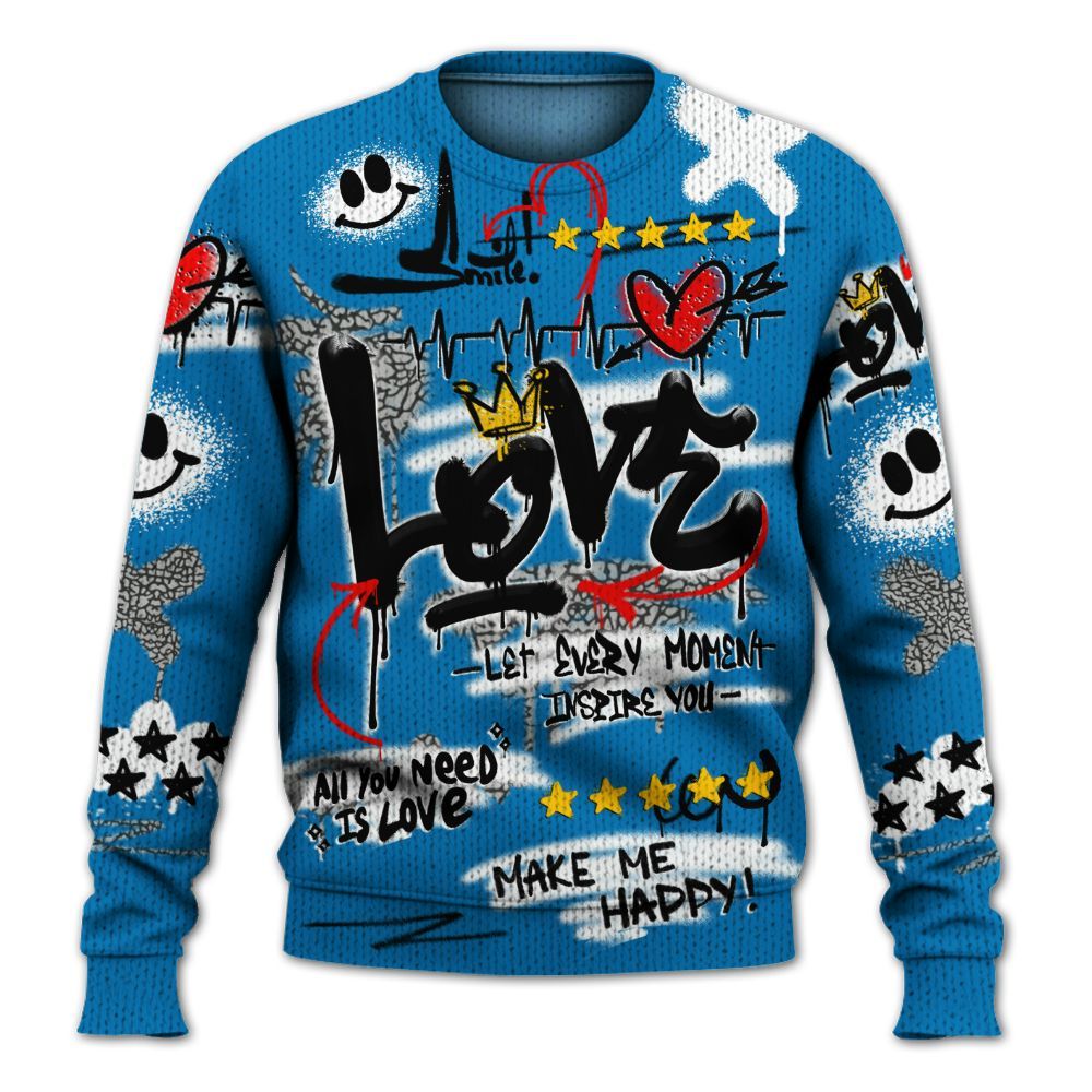 Knitted Sweater To Match Wizards 3s - Happy Love Beats Graffiti Streetwear